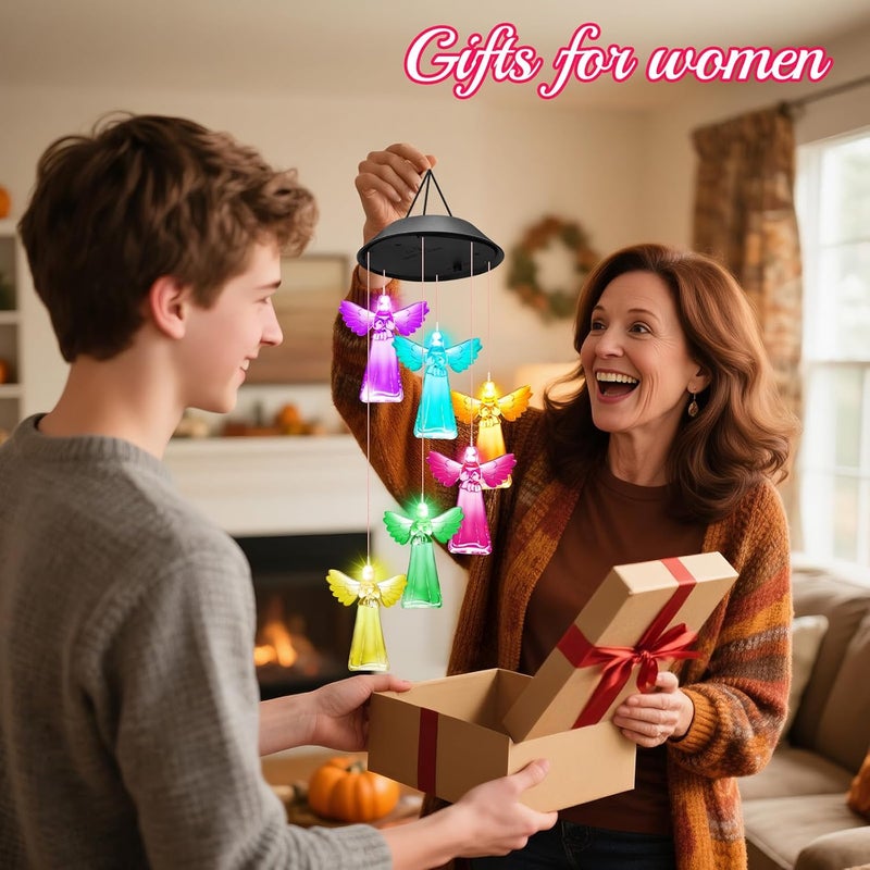 Winzwon Christmas White Elephant Gifts for Women Grandma Wife Sister, Solar Lights Outdoor Wind Chimes for Outside Garden Yard Patio Porch Decor Hanging Rose Decorations, Mothers Day Mom Gift - Image 3